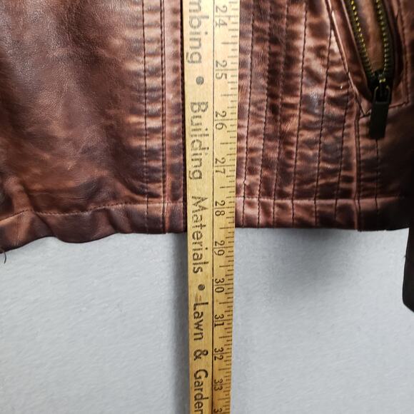 Maurices Size 4X Faux Leather Moto Jacket Brown Distressed Grunge Mad Max Rugged - Picture 10 of 15